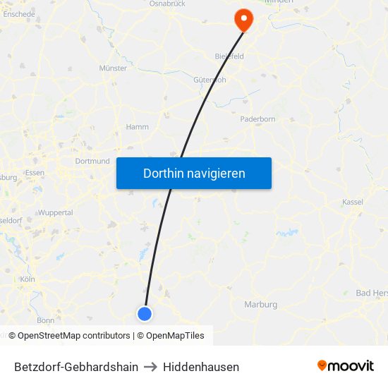 Betzdorf-Gebhardshain to Hiddenhausen map