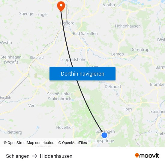 Schlangen to Hiddenhausen map