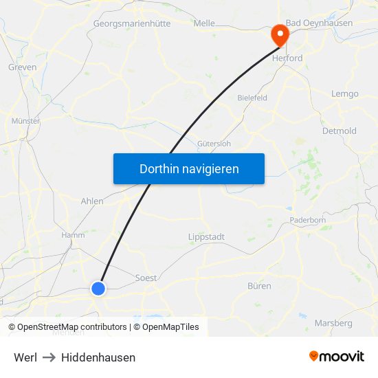 Werl to Hiddenhausen map