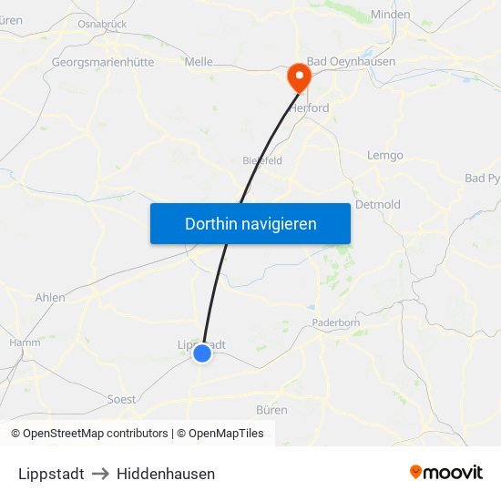 Lippstadt to Hiddenhausen map