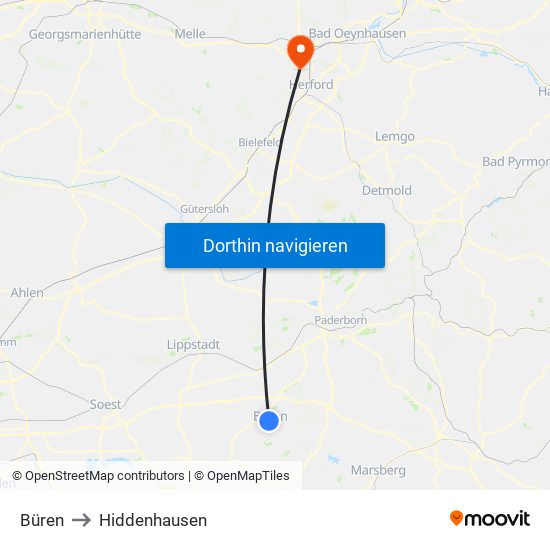 Büren to Hiddenhausen map