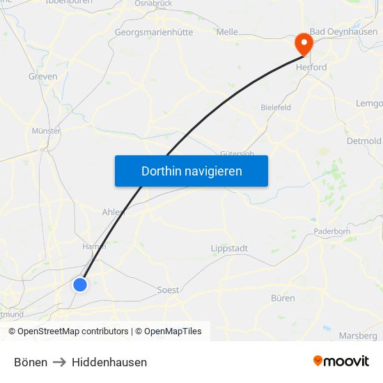 Bönen to Hiddenhausen map