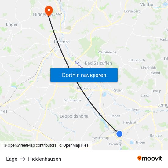 Lage to Hiddenhausen map