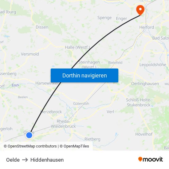 Oelde to Hiddenhausen map