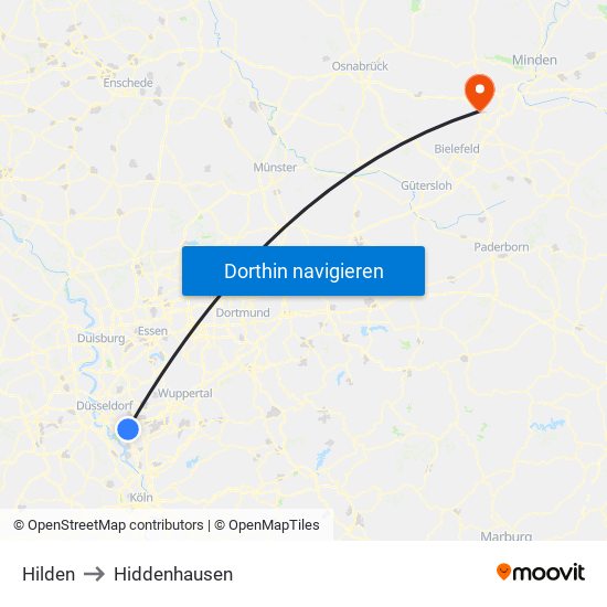 Hilden to Hiddenhausen map