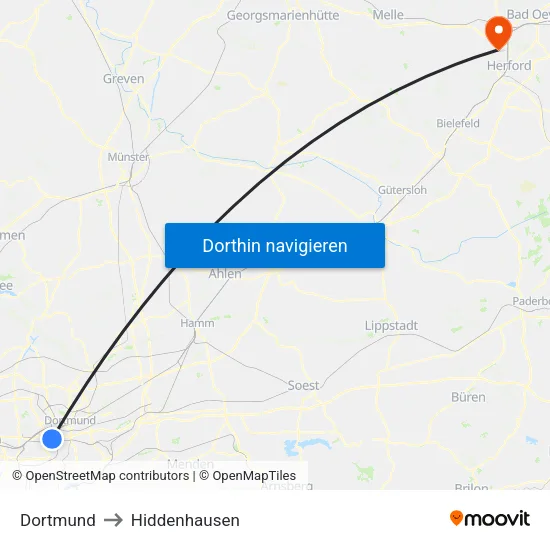 Dortmund to Hiddenhausen map
