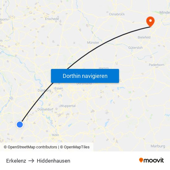 Erkelenz to Hiddenhausen map