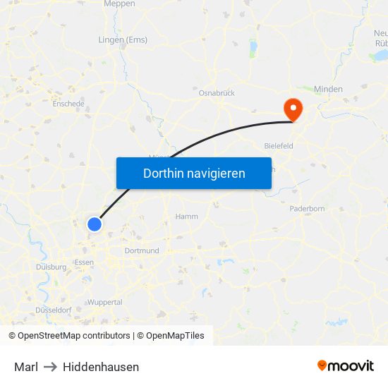 Marl to Hiddenhausen map