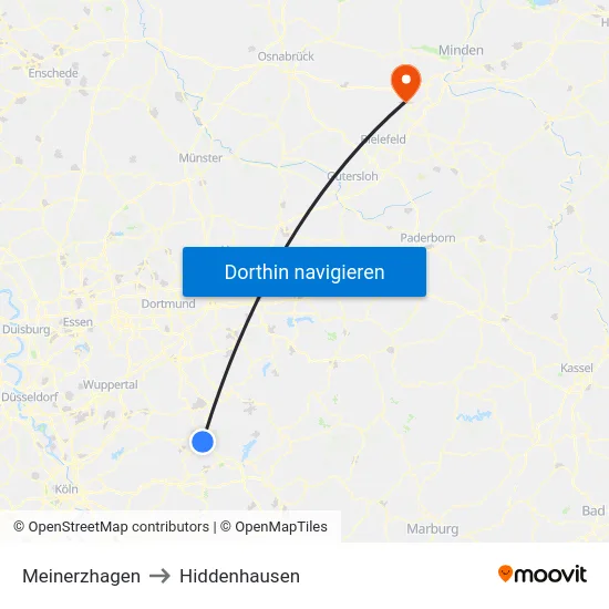 Meinerzhagen to Hiddenhausen map