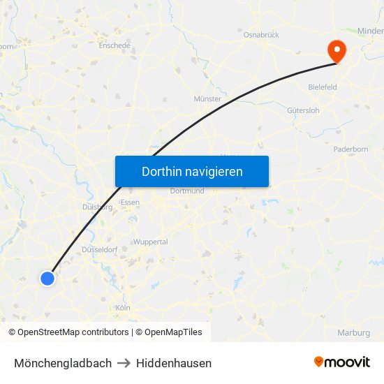 Mönchengladbach to Hiddenhausen map