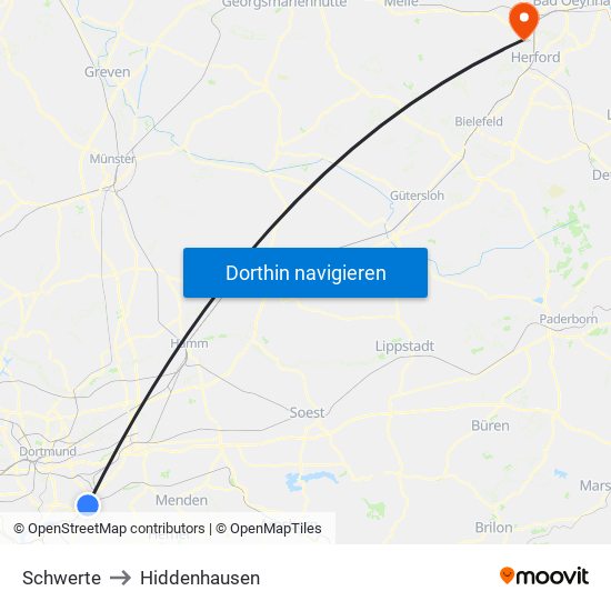 Schwerte to Hiddenhausen map