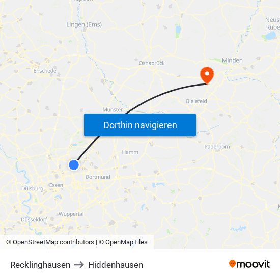 Recklinghausen to Hiddenhausen map