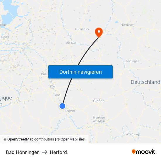 Bad Hönningen to Herford map