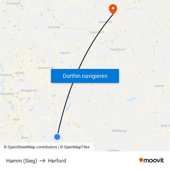 Hamm (Sieg) to Herford map