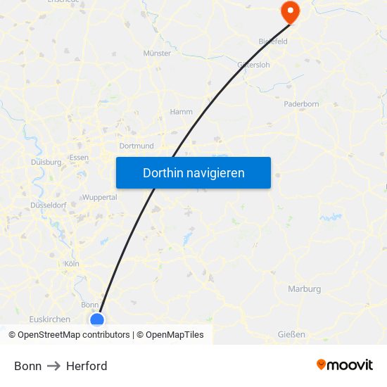 Bonn to Herford map