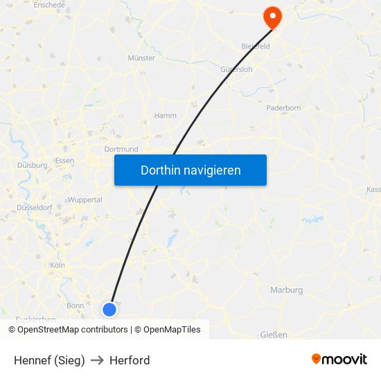 Hennef (Sieg) to Herford map