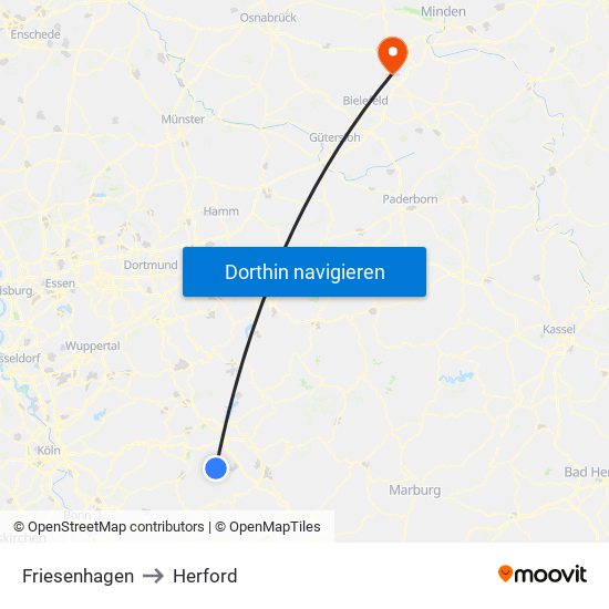 Friesenhagen to Herford map