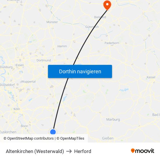 Altenkirchen (Westerwald) to Herford map