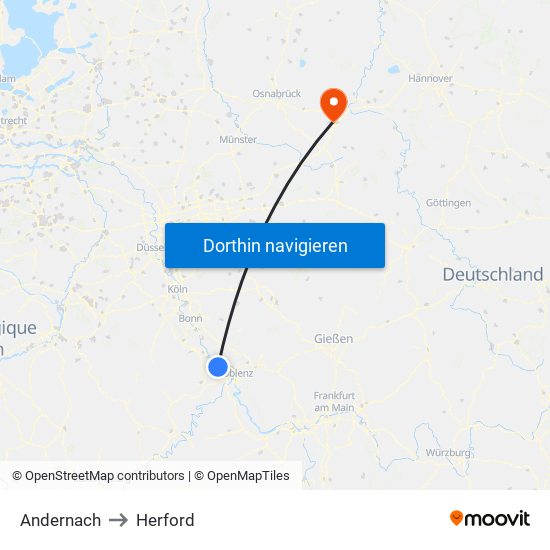 Andernach to Herford map