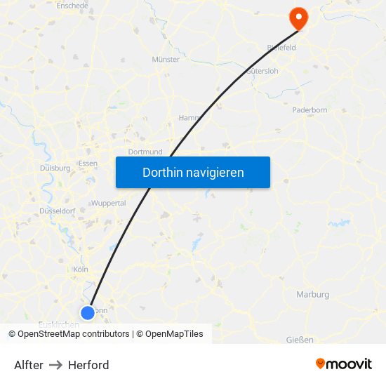 Alfter to Herford map