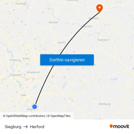Siegburg to Herford map