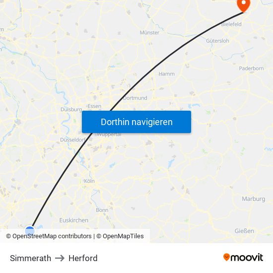 Simmerath to Herford map