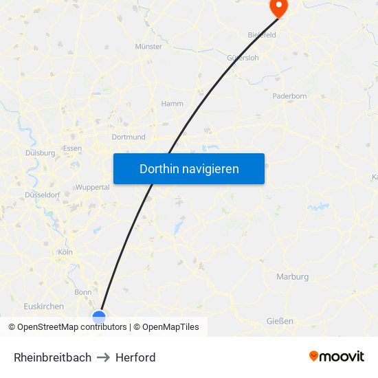 Rheinbreitbach to Herford map