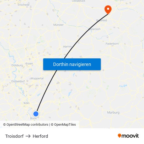 Troisdorf to Herford map