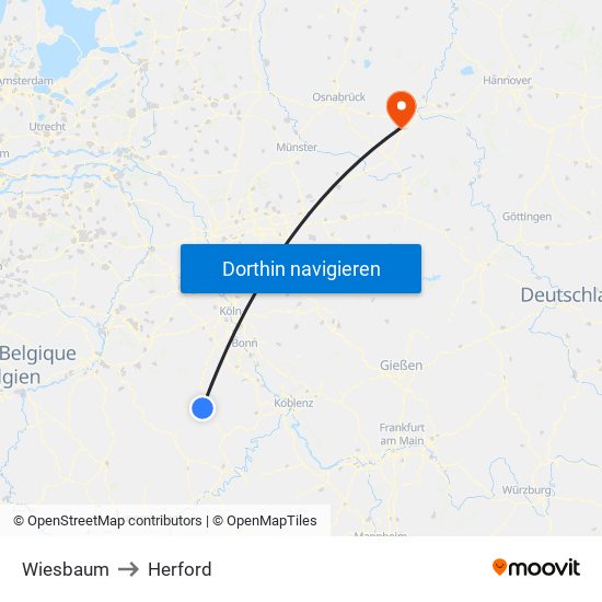 Wiesbaum to Herford map