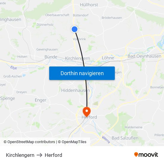 Kirchlengern to Herford map