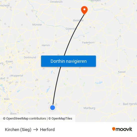 Kirchen (Sieg) to Herford map