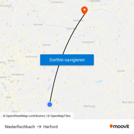 Niederfischbach to Herford map