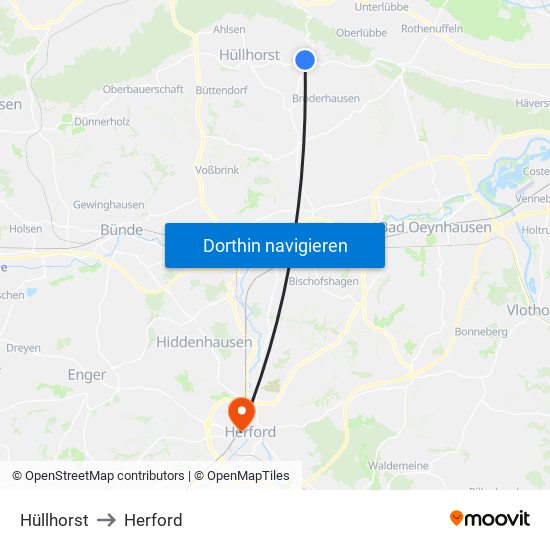 Hüllhorst to Herford map
