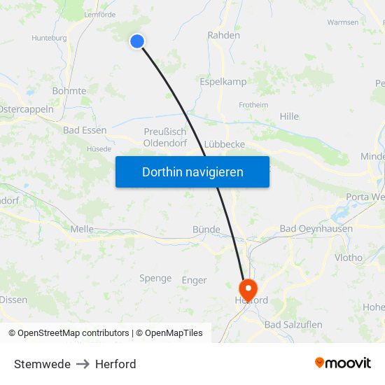 Stemwede to Herford map