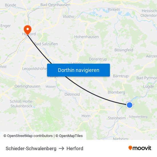 Schieder-Schwalenberg to Herford map