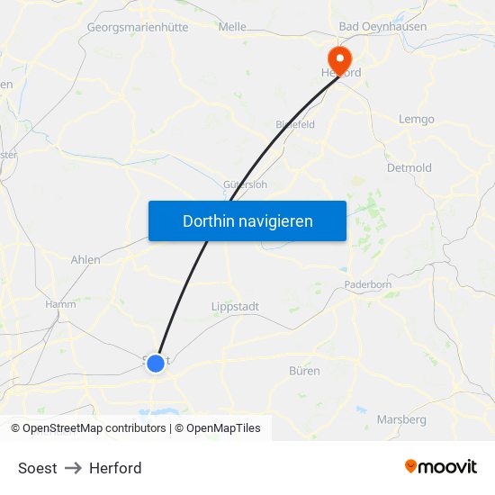 Soest to Herford map