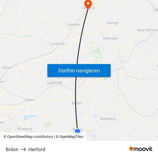 Brilon to Herford map