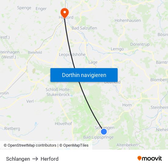 Schlangen to Herford map