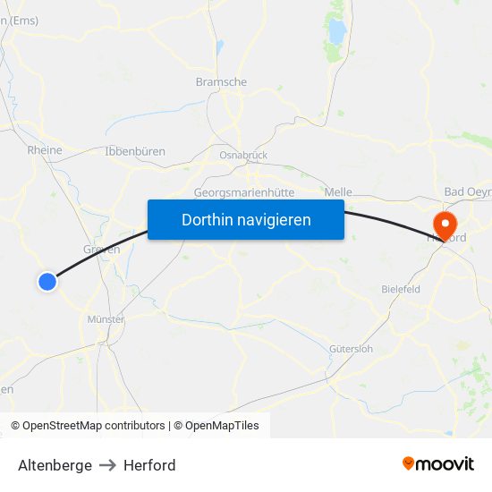 Altenberge to Herford map