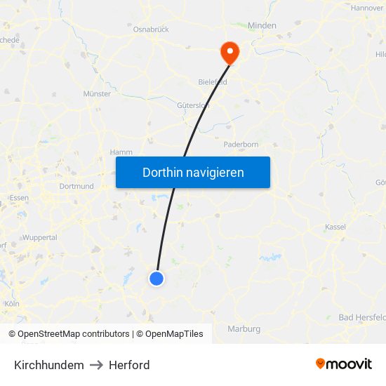 Kirchhundem to Herford map