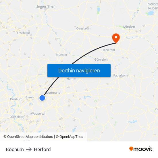 Bochum to Herford map