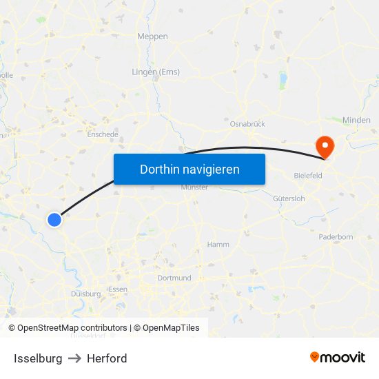 Isselburg to Herford map