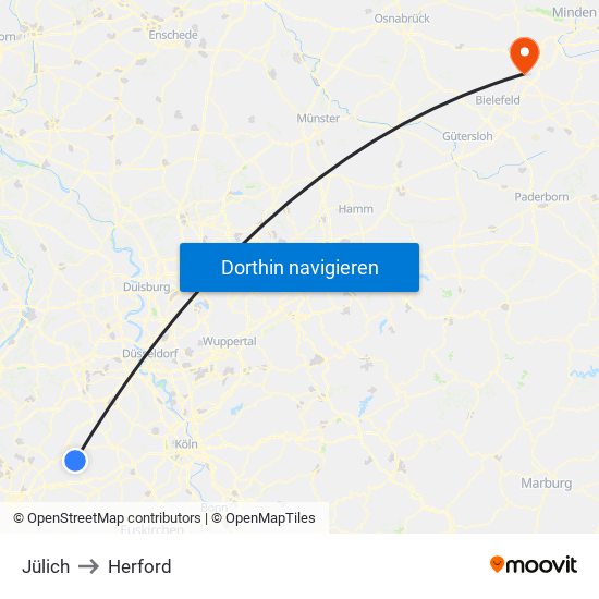 Jülich to Herford map