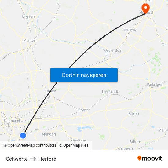 Schwerte to Herford map