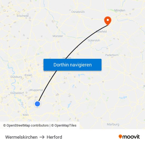 Wermelskirchen to Herford map