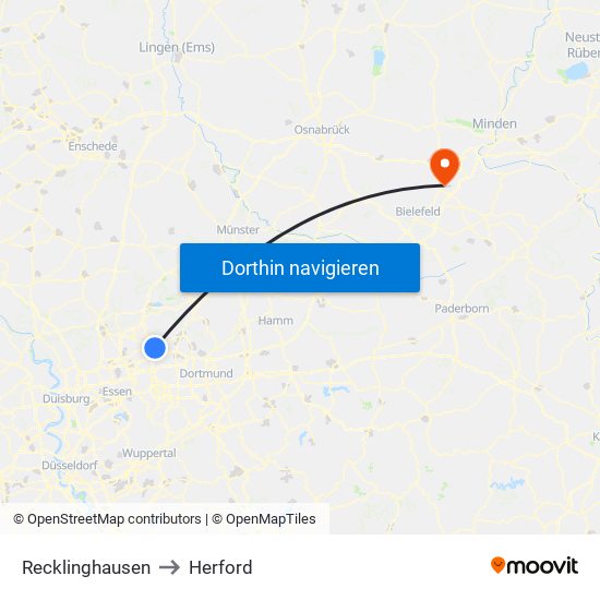 Recklinghausen to Herford map