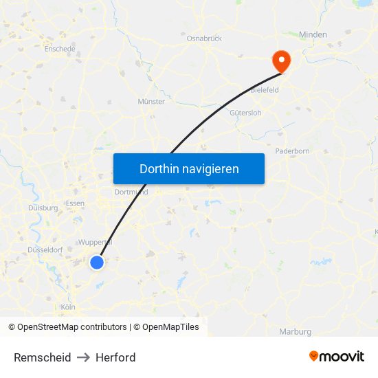 Remscheid to Herford map