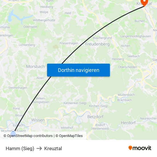 Hamm (Sieg) to Kreuztal map