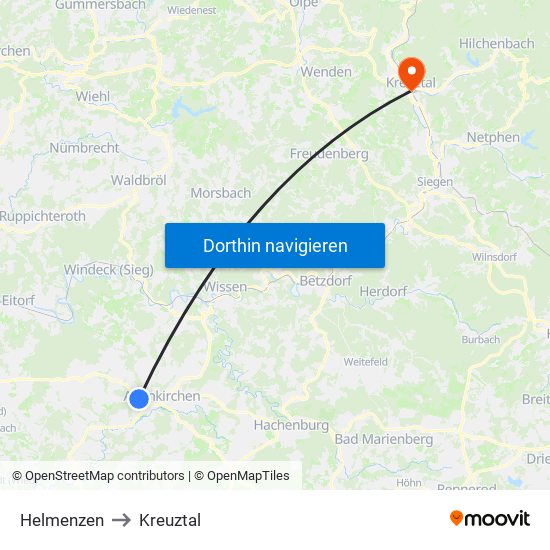 Helmenzen to Kreuztal map