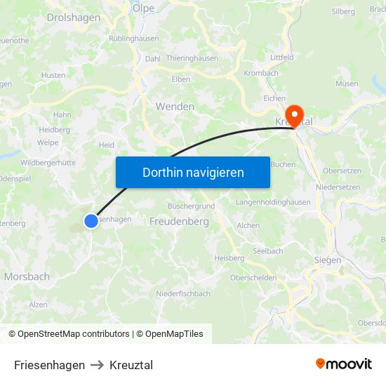 Friesenhagen to Kreuztal map